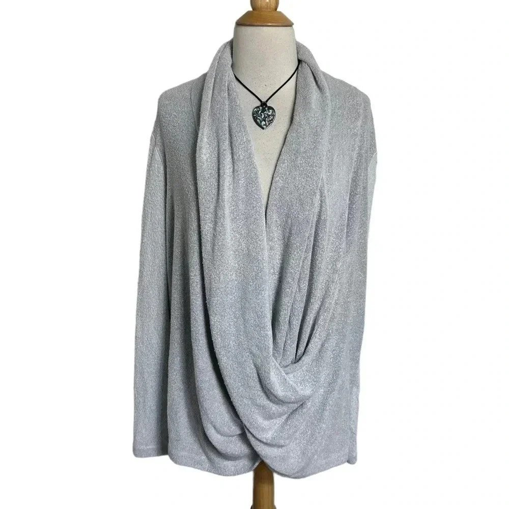 Cozy Chic Light Gray Draped Cardigan Sweater Women Casual Lounge